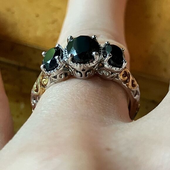 Natural Black Spinel Sterling Silver Ring Size 7 - Picture 2 of 9